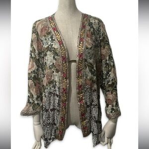 Soft Surroundings Kimono Women Large Botanical Fairy Floral Embroidered Boho